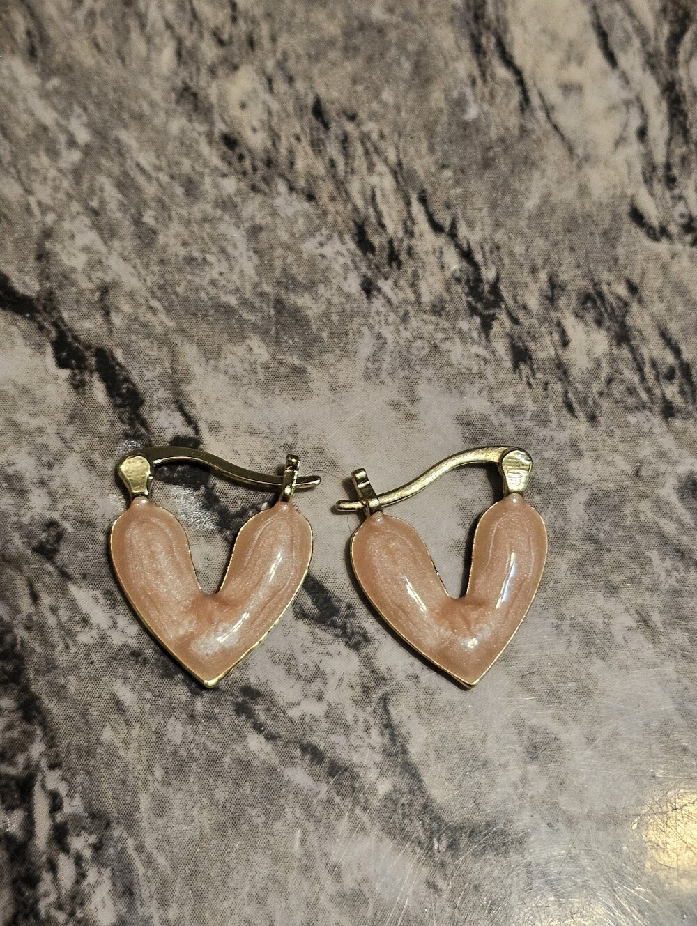 Gold Tone Pink Heart Earrings